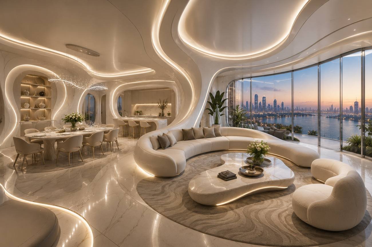 Apartment living and dining at sunset