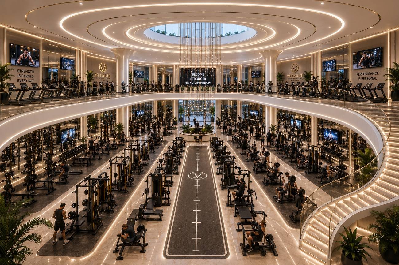 Strength and cardio hall with LED track
