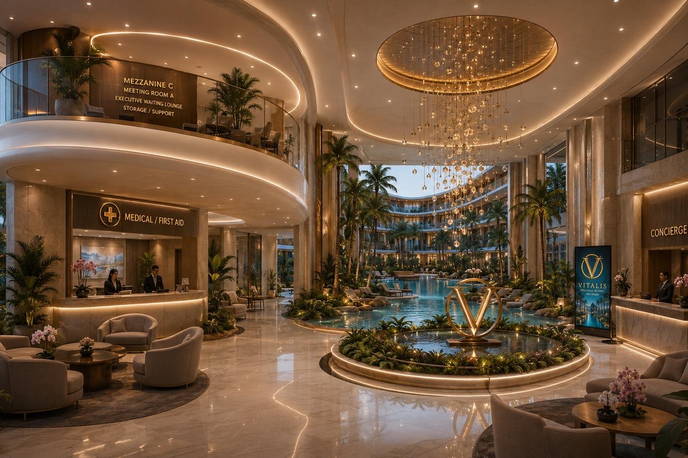 The resort lagoon lobby