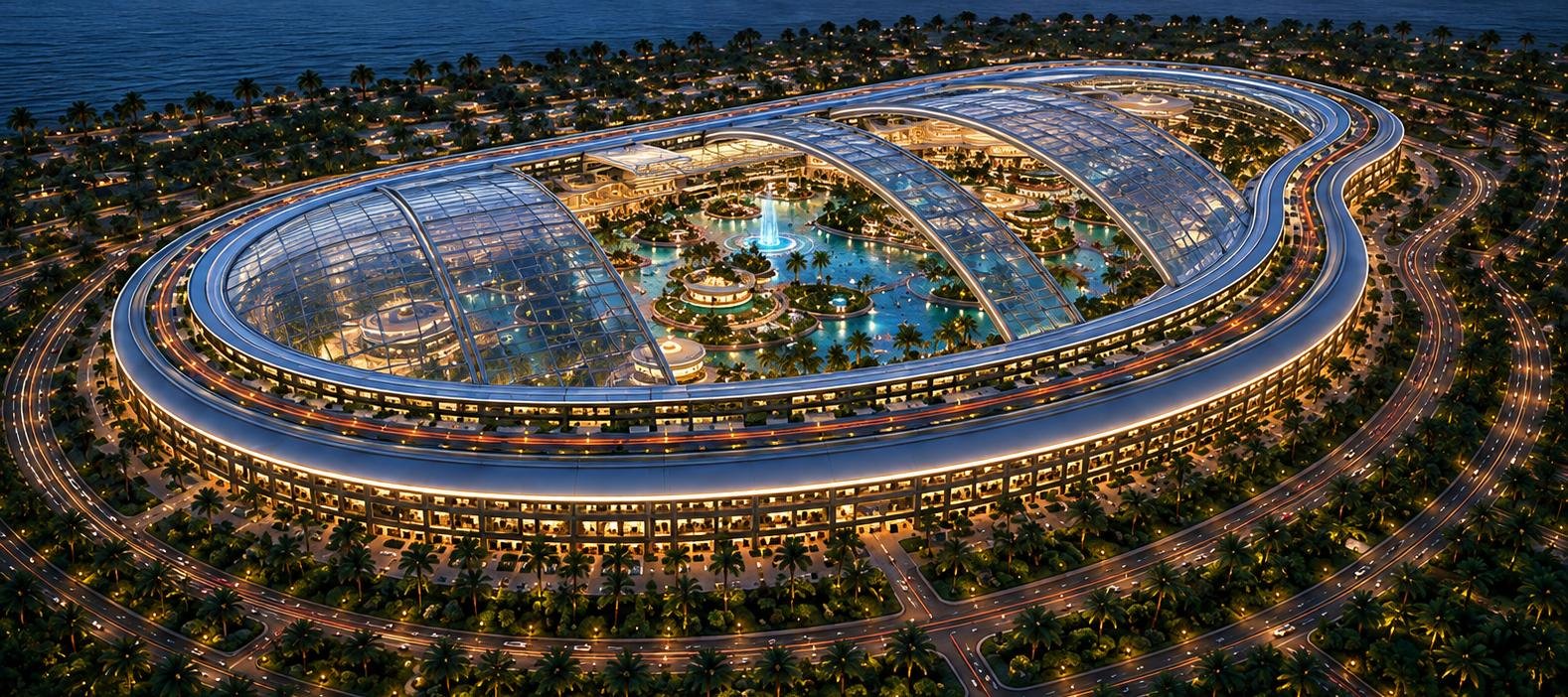 The retractable roof opening over the resort lagoon